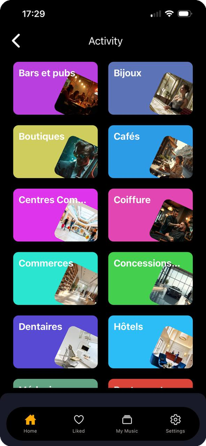 Mobile app — curation organized by business type